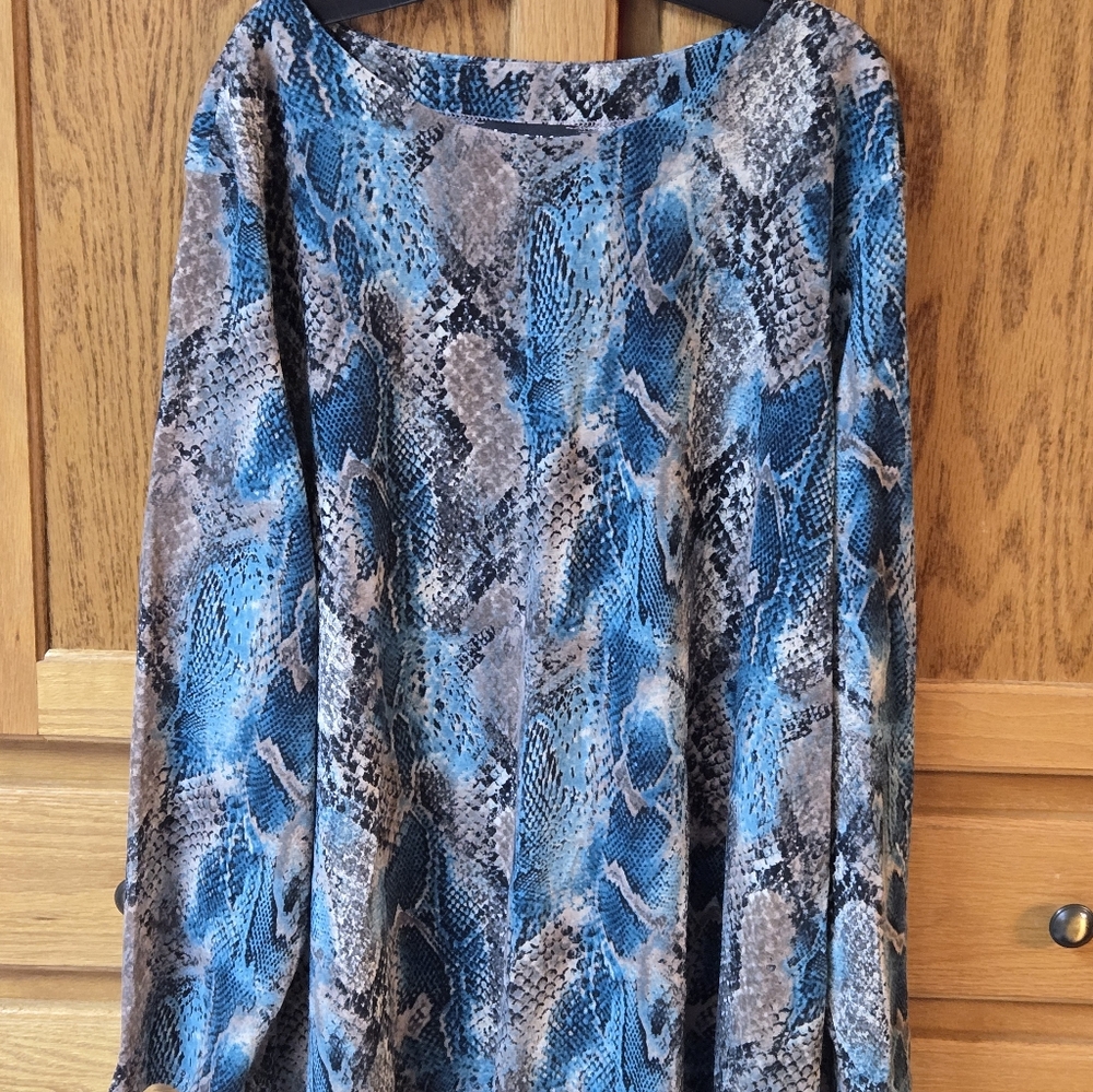 NTouch Womens 2X Long Sleeve Round Neckvteal/Blk/Brown Tunic Poly/Spandex Trendy